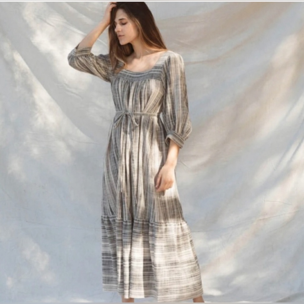 Christy Dawn Gray Striped Midi Dress